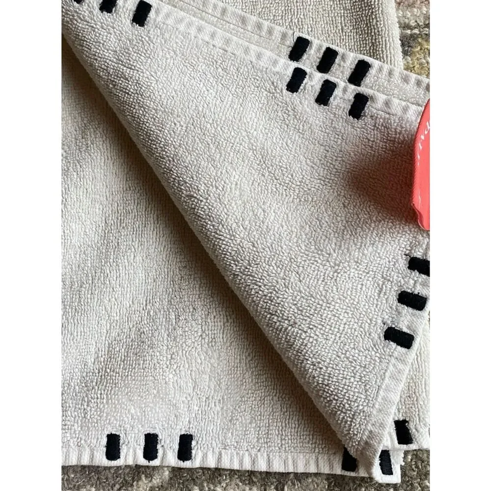Opalhouse Off White with Black stitch Cotton Hand Towel with Black Tassels